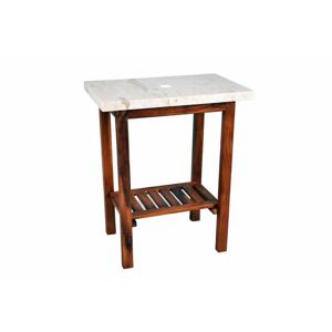 DIVERO 11766 Koupelnový stolek pod umyvadlo - teakové dřevo + mramorová deska bílá