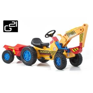 G21 Classic 51902 Šlapací traktor s bagrem a vlečkou žluto/modrý