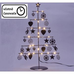 Nexos  67072 Vánoční kovový dekorační strom - černý, 25 LED, teple bílá