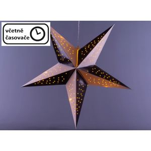 Vánoční dekorace hvězda s časovačem - 20 LED, černo-bílá