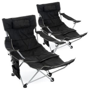 Divero Sada 2 ks kempingových židlí s odnímatelná podnožkou, černá