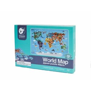 Teddies Dřevěné puzzle Mapa světa, 48 dílků, 38 x 57 cm