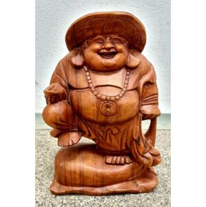 Dřevěná socha Buddha štěstí, 30 cm