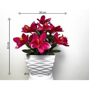 Umělá květina - orchidej v květináči - tmavě růžová, 32 cm