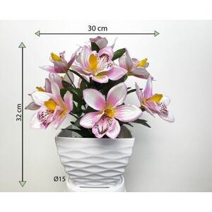 Umělá květina - orchidej v květináči - růžovo-bílá, 32 cm