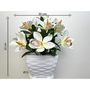 Umělá květina - orchidej v květináči - bílá, 32 cm