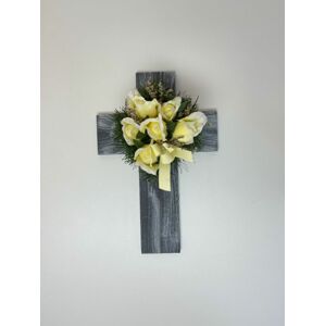 Tuin 85580 Kříž s umělou květinou v béžové barvě, 40 x 26 x 17 cm