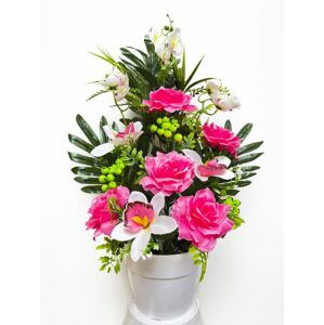 Umělá květina - růže v květináči - světle růžová, 62 cm