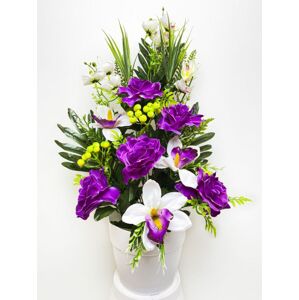 Umělá květina - růže v květináči - fialová, 62 cm