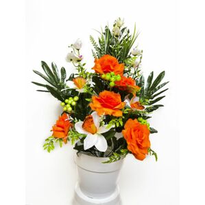 Umělá květina - růže v květináči - oranžová, 62 cm