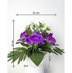 Dekorativní miska s umělou růží a orchidejí, fialová, 32 cm