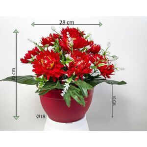 Dekorativní umělá chryzantéma v květináči, červená, 30 cm