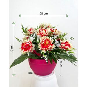 Dekorativní umělá chryzantéma v květináči, růžovo-bílá, 30 cm