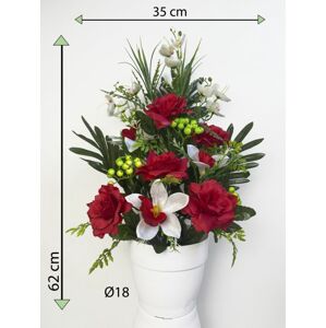 Umělá květina - růže v květináči - červená, 62 cm