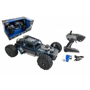 Auto RC buggy vypouštějící páru plast 38cm modré 2,4GHz na bat. + dobíjecí pack v krabici 55x26x30cm
